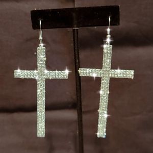 Silver Bling Cross Earrings